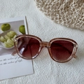 Retro oversized round tea brown sunglasses with gradient lenses and acetate frame - Champagne