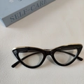 Occhiali da sole retrò cat-eye neri con bordo dorato e montatura lucida in resina - Montatura Nera Lenti Trasparenti