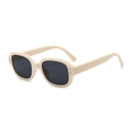 Retro cream oval thick frame sunglasses with dark lenses and silver rivet accents - Cream Frame Black Lens