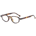 Retro tortoise shell oval eyeglass frames with rivets and transparent lenses - Cream Marbled Clear Lens