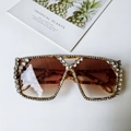 Oversized-Sonnenbrille mit Strasssteinen, Schildpatt-Rahmen und Verlaufsgläsern - Schildpatt Quadratischer Rahmen Luxus Voll Strass
