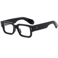 Classic thick frame black square sunglasses with silver rivet accents and UV protection - Black Frame Clear Lenses