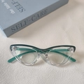 Lunettes œil de chat rétro avec monture bleu sarcelle transparente et verres clairs - Blanc Transparent