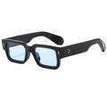 Square black sunglasses with thick frame, light blue lenses and silver rivets - Black Frame Blue Lens
