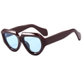 Retro oversized burgundy sunglasses with thick frame and blue lenses for men and women - Wine Red Frame Blue Lens (C03)