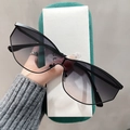 Makroaufnahme der Y2K-Cat-Eye-Sonnenbrille mit Verlaufsgläsern und schwarzem Metallrahmen - Schwarzer Rahmen Verlauf Grau