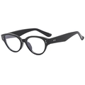 Chic black cat eye glasses featuring silver rivet details on premium glossy frames - Y-4 / Glossy Black (Anti-Blue Light Clear Lens)