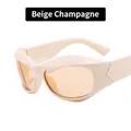Y2K futuristic curved sports sunglasses in beige champagne with orange lenses - Beige Frame Champagne Lens