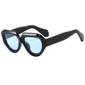 Modern oversized geometric sunglasses with thick black frames and light blue tinted lenses - Black Frame Blue Lens