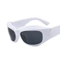 Y2K futuristic sunglasses with solid white wrap frame and dark grey tinted lenses - Solid White Frame Gray Lens