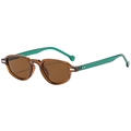 Lunettes de soleil ovales rétro avec monture marron et branches vertes translucides chic - Thé Transparent