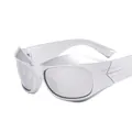 Y2K futuristic silver wraparound sunglasses with silver mirrored lenses for women - Silver Frame White Mirror Lens