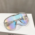 Macro shot of iridescent shield lens and gray matte frame on sports sunglasses - Gray