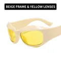 Futuristic Y2K sunglasses in cream frame with translucent yellow lenses for women - Cream Frame Yellow Lens