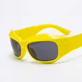 Futuristic Y2K wrap sunglasses with lemon yellow frame and dark grey lenses - Lemon Yellow Grey Lens