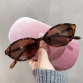 Retro tortoise shell oval cat eye sunglasses with brown lenses and pink velvet case - Leopard Print