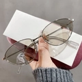 Retro grey metal oval cat-eye sunglasses with gradient lenses and adjustable nose pads - Light White Mercury