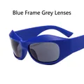 Y2K futuristic sports sunglasses with matte blue frames and dark grey tinted lenses - Blue Frame Grey Lens