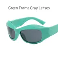 Y2K futuristic oversized sunglasses with matte green frame and dark grey lenses - Green Frame Grey Lens
