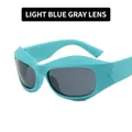 Y2K futuristic oversized sunglasses in matte teal frame with light blue gray lenses - Light Blue Frame Gray Lenses