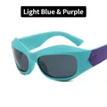 Y2K futuristic light blue matte sports sunglasses with purple accents and grey lenses - Light Blue Purple Temple