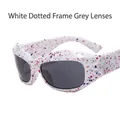 Y2K futuristic wrap sunglasses in white frame with red and blue splatter pattern - White Speckled Frame Grey Lens