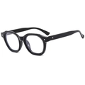 Hip-hop style rectangular black sunglasses with silver stud accents on a white frame - Anti-Blue Light Plain Lens / Black Frame Clear Lenses