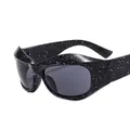 Y2K futuristic sunglasses featuring black speckled frames and grey lenses for women - Black Speckled Frame Grey Lens