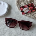 Retro wine red square oversized sunglasses with gradient lenses and gold rivet accents - Burgundy