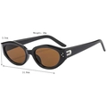 Retro small oval sunglasses with black frames, brown lenses and silver U-shaped metal hinge - Black Frame Tea Lens