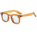 Fashionable round-frame sunglasses with amber tortoiseshell frames and light blue lenses - Brown