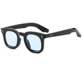 Chic black round frame sunglasses with light blue lenses and silver diamond rivets - Regular / Black Frame Blue Lens