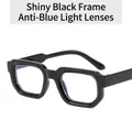 Retro Sonnenbrille mit dickem schwarzem Rahmen und eisblauen Anti-Blaulicht-Gläsern - Glänzend Schwarzer Rahmen Anti-Blaulicht-Gläser