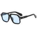 Occhiali da sole aviator quadrati neri con lenti blu vintage e rivetti in metallo - Nero Lucido Lenti Blu C04