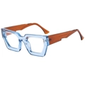 Chic blue transparent square frame sunglasses with contrasting amber tortoiseshell temples - Trans Blue Frame Clear Anti-blue Lens