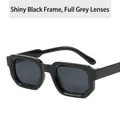 Square black sunglasses with solid grey lenses in a minimalist modern frame style - Glossy Black Frame Grey Lens