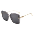 Detail of square oversized sunglasses with grey frames and gold metal temple hinges - Grey Frame Grey Lens