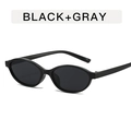 Retro-Sonnenbrille mit kleinem ovalem Kunststoffrahmen in Schwarz und grauen Gläsern - Glänzend Schwarzer Rahmen Graue Gläser