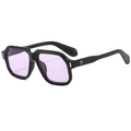 Classic black square sunglasses with light purple lenses and silver rivet accents - Black Frame Purple Lens