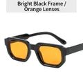Retro rectangle thick frame sunglasses with bright black frame and orange lenses - Glossy Black Frame Orange Lens