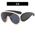 Pink oversized wrap-around sunglasses with black temples and dark grey lenses C2 variant - Beige Frame Grey Lens