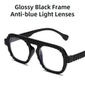 Water ripple textured large frame blue light glasses in glossy black finish - Glossy Black Frame Anti-Blue Light Lens
