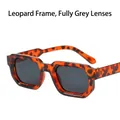 Square sunglasses with stylish leopard print frames and dark grey tinted lenses - Tortoise Frame Gray Lens