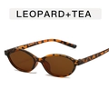 Kleine ovale Retro-Sonnenbrille mit Gestell in Leoparden-Optik und Teeglas - Leoparden-Rahmen / Teebraune Gläser