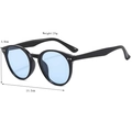 Classic round sunglasses in black frame with light blue lenses and silver rivets detail - Glossy Black / Purple Lens