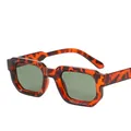 Retro square sunglasses featuring leopard print frames and dark green lenses in side view - Leopard Frame Dark Green Lens