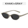 Retro oval small frame sunglasses in khaki with dark gray lenses for street style - Khaki Gray Frame Gray Lens