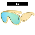 Modern oversized shield sunglasses with gold metal frame and polarized blue-green lenses - Gold Frame Gold Mirror Lens