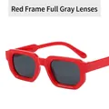 Square red frame sunglasses with dark grey lenses and a minimalist polished finish - Red Frame Grey Lens