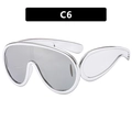 Futuristic oversized silver one-piece shield sunglasses with mirror lenses, C6 model - Silver Frame White Mirror Lens